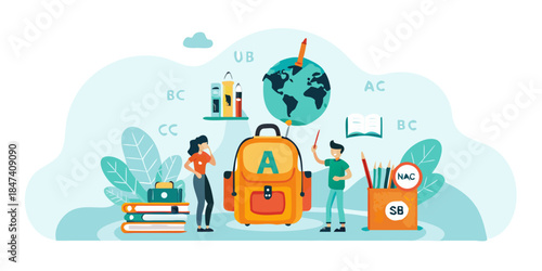 Student with backpack books and globe representing education and learning concepts