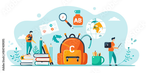 Illustration of learning education and studying with various school supplies