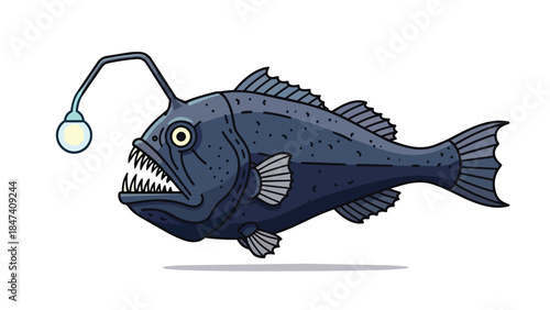 Captivating illustration of a fearsome deep-sea anglerfish with its glowing lure