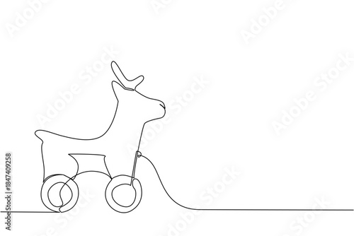 Elegant continuous line drawing of a deer toy on wheels, symbolizing grace and nature. Nature concept with International Forest Day theme in child-friendly style.