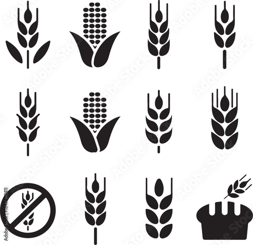 Grain and gluten free food icons set