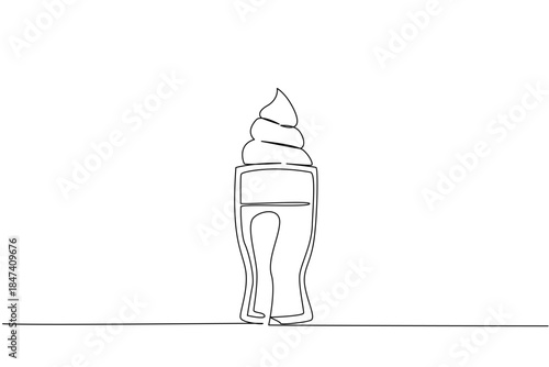 Minimalist single line drawing of a tall glass filled with soda float and creamy topping, designed to symbolize the beverage concept of National Black Cow Day.