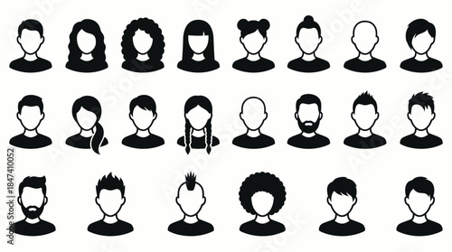 Diverse male and female user avatar vector icons set featuring various hairstyles, concept for corporate identity, employee directory and social media profiles