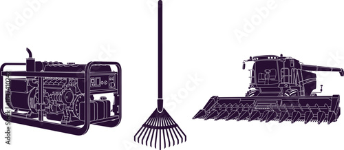 Generator Rake and Combine Harvester Silhouettes agriculture farm