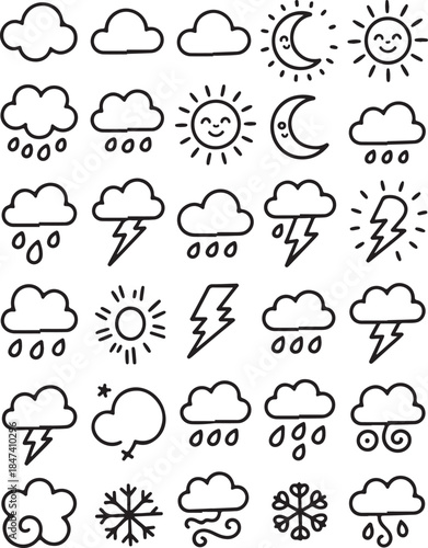Hand drawn weather icons set for forecast