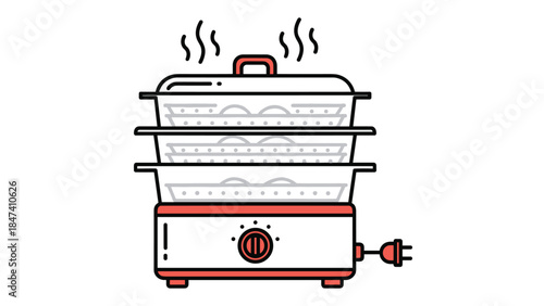 Electric food steamer with three tiers for healthy cooking, Generative AI.