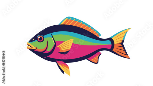 A visually striking and colorful fish vector illustration, featuring a dynamic blend of bright, contrasting hues. This modern aquatic design evokes