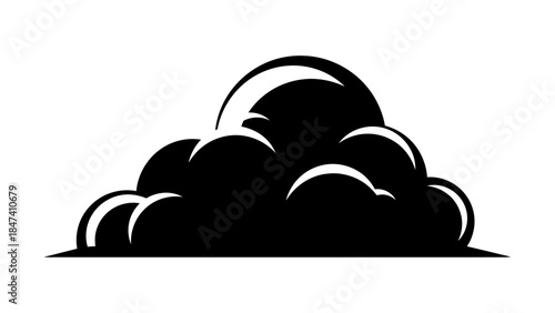 Stylized graphic black thundercloud illustration for weather forecasts climate change information or digital storage concepts isolated on white background