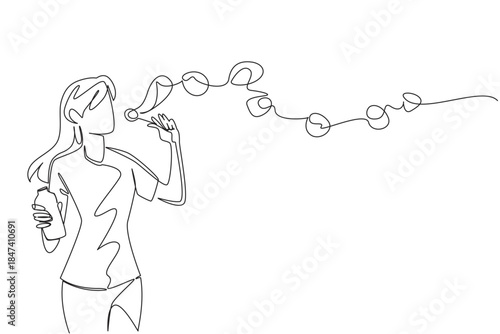 Single line drawing of a woman blowing bubbles, representing simplicity, joy, and carefree spirit, designed with a health concept for National Making Life Beautiful Day celebration.