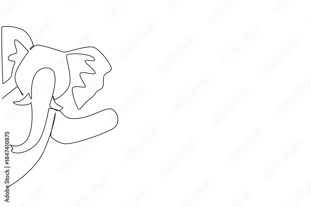 Obraz premium Continuous line drawing of an elephant waving its trunk in a cheerful gesture, designed as an animal concept artwork for Say Hi Day, representing wisdom, friendship, and celebration.