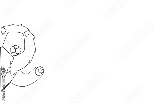 One line drawing of a lion waving its paw as a friendly gesture, designed as an animal concept illustration for Say Hi Day, highlighting strength, warmth, and global friendliness.