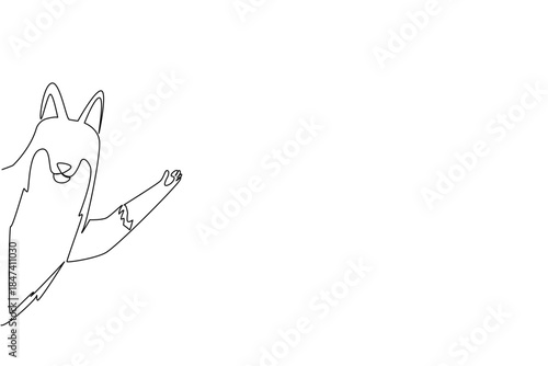 One line drawing of a fox waving behind the wall, presented with a nature concept and forest theme, symbolizing World Wildlife Day in sleek minimalist vector artwork that feels playful and creative.