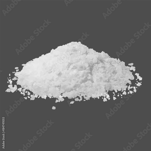 Realistic icon of a pile of coarse salt, edible or sea salt, side view, close-up, gray background.