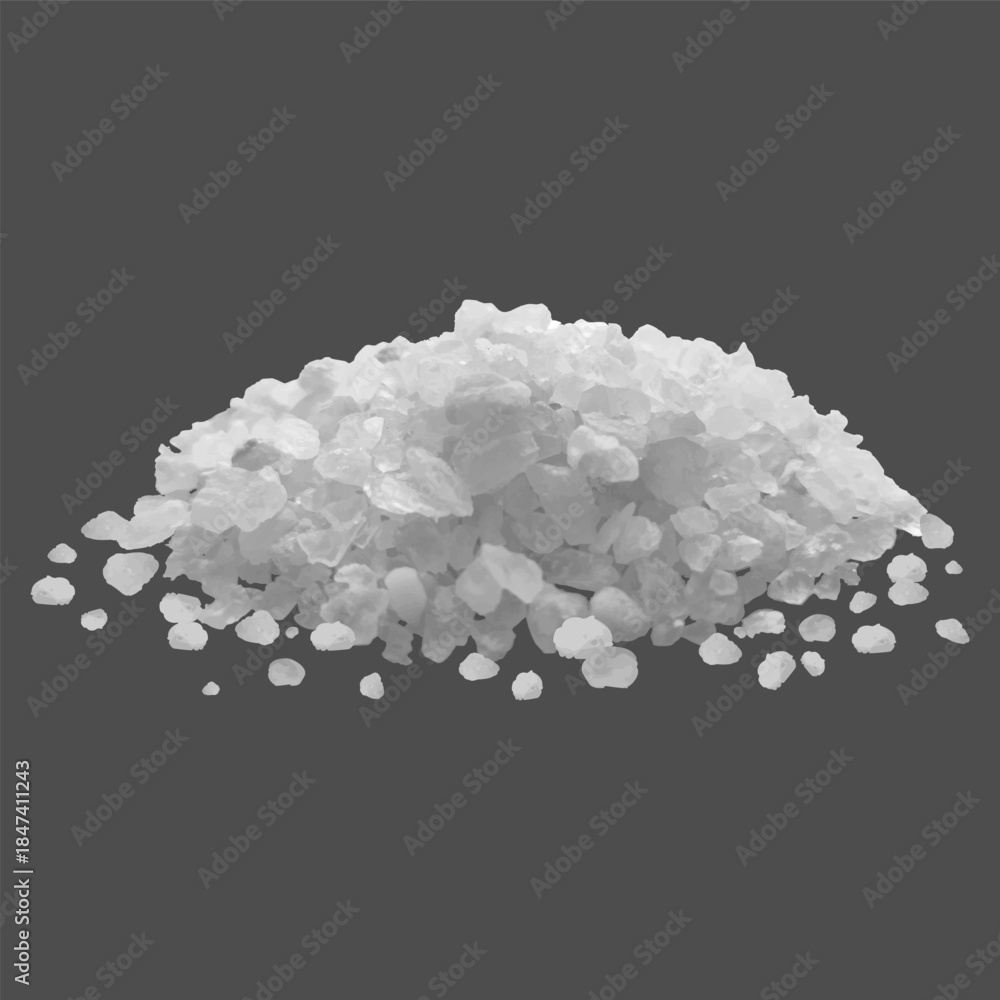 Obraz premium Realistic salt or sugar crystal powder pile side view, 3d vector white mineral grains cooking ingredient coarse grinding