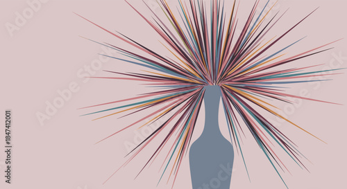 Abstract illustration of a bottle with a colorful, explosive splash of lines radiating outwards, symbolizing celebration, creativity, or a burst of flavor.