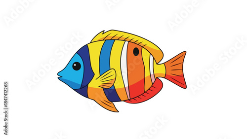 Vibrant striped tropical fish illustration swimming happily through ocean waters