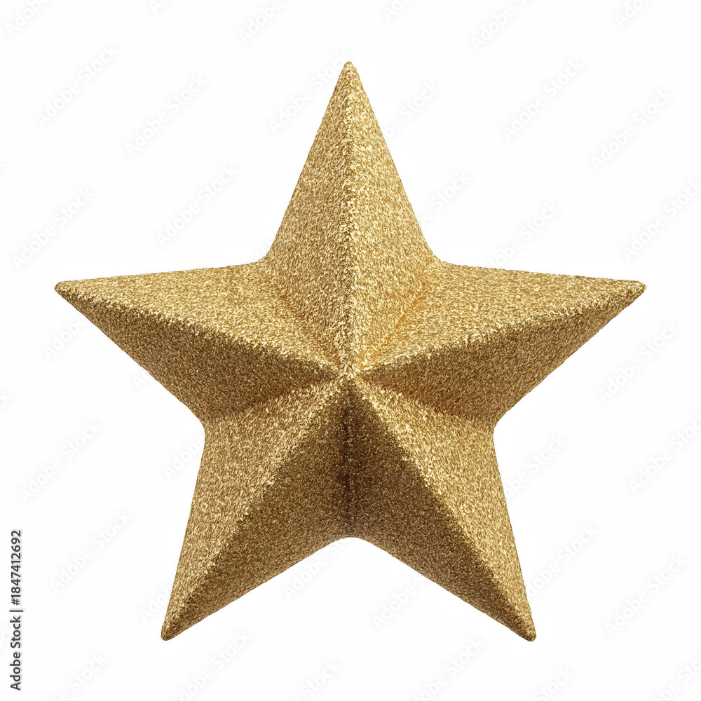 Fototapeta premium 3D golden glitter star ornament, isolated on transparent background.