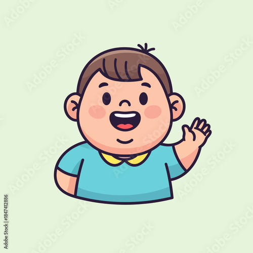 Cute Cartoon Boy Waving Hello Friendly Greeting.