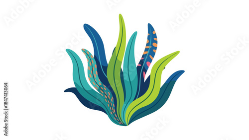 Stylized botanical cluster vibrant decorative foliage illustration abstract natural design elements aquatic or tropical plant