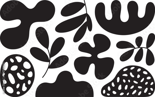 Abstract black shapes and nature inspired elements