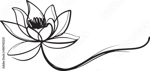 A lotus symbol. Water lily in editable stroke. Doodle contour vector illustration.