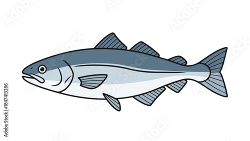 Illustrated marine creature, a sleek blue-grey fish with prominent fins, depicted in a clean graphic style on a plain white background for versatile