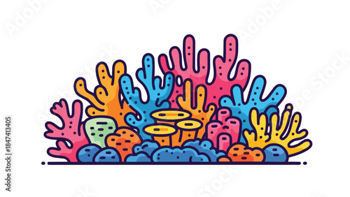 Vibrant underwater world illustration featuring colorful coral reef ecosystem, perfect design element