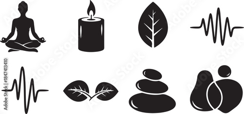 Spa and meditation icons set for wellness