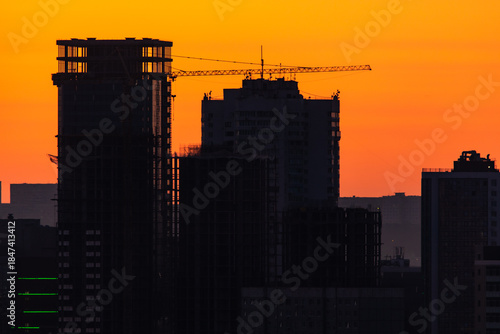 Urban development of Vladivostok at dawn. Bright dawn in Vladivostok.