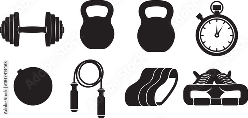 Fitness equipment icons for strength and cardio training