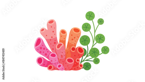 Colorful illustration showcasing vibrant marine coral and lush green aquatic foliage