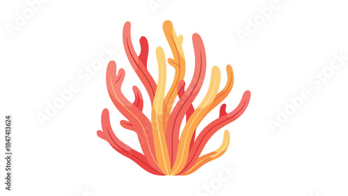 Vibrant illustration marine flora, elegant branching organic forms, striking red, orange, yellow hues, captivating stylized underwater plant graphic