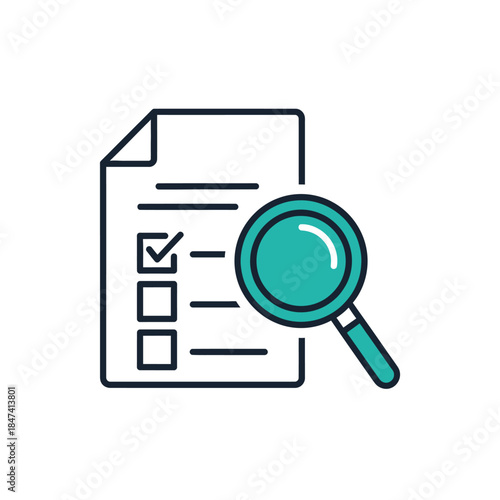 Conceptual Icon Representing Thorough Document Review, Checklist Verification, and Detailed Inspection Process with a Magnifying Glass for Business Audit and Assessment