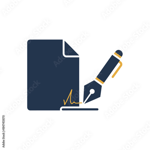 Digital signature and document signing icon, representing legal agreements, contracts, and official authorization processes in business and administration