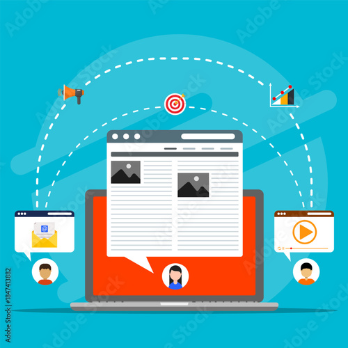 Engaging content concept. Email marketing promotion and social media sharing to increasing netizen on dashboard content.