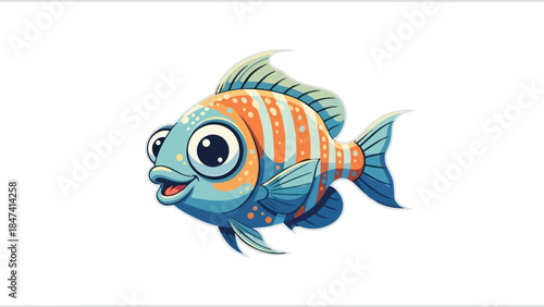 Vibrant and cheerful cartoon fish with big expressive eyes and colorful stripes