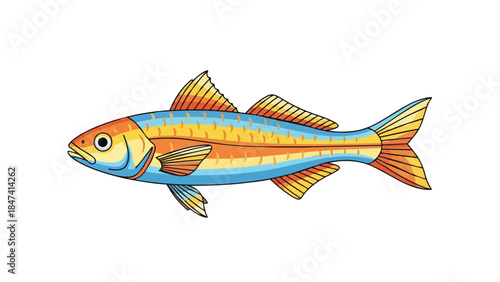 Vibrant aquatic creature illustration showcasing a brilliant blend of orange, blue, and yellow hues swimming gracefully
