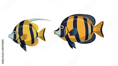 Vibrant aquatic companions showcasing striking yellow and black striped patterns in a clean artistic representation