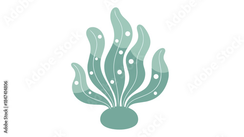 Stylized aquatic plant illustration with gentle curves and subtle circular embellishments against a stark white backdrop