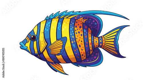 Vibrant and Colorful Tropical Fish Illustration, Perfect for Aquatic Themes and Marine Life Art