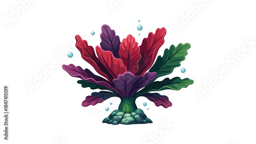 Vibrant underwater flora with delicate bubbles creating a serene aquatic scene