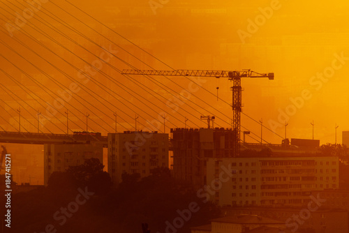 Golden bridge across the Golden Horn Bay in Vladivostok at dawn