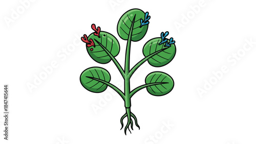Whimsical Cartoon Plant with Unique Budding Leaf Details