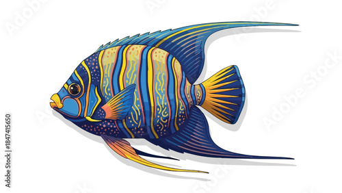 Vibrant Striped Angelfish Illustrative Design with Detailed Scales and Fins