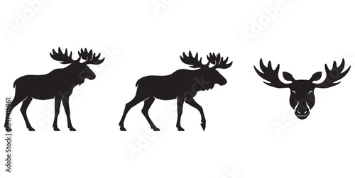 Moose Silhouette Set – Walking Moose, Standing Moose and Head Icon