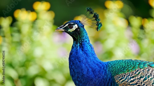 Wallpaper Mural Close Up Portrait of a Blue Peacock Looking Around in a Field Torontodigital.ca