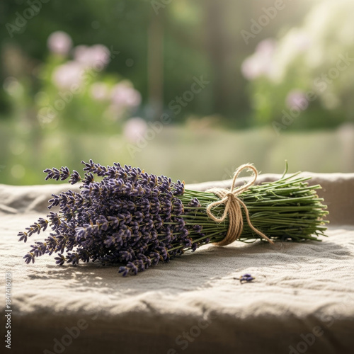 Bundle of Fragrant Lavender Tied with Twine Outdoors