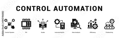 Control Automation Modern and clean web banner illustration featuring thematic icons for visual communication