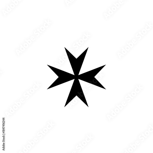 Black Maltese Cross Symbol Isolated on White Background