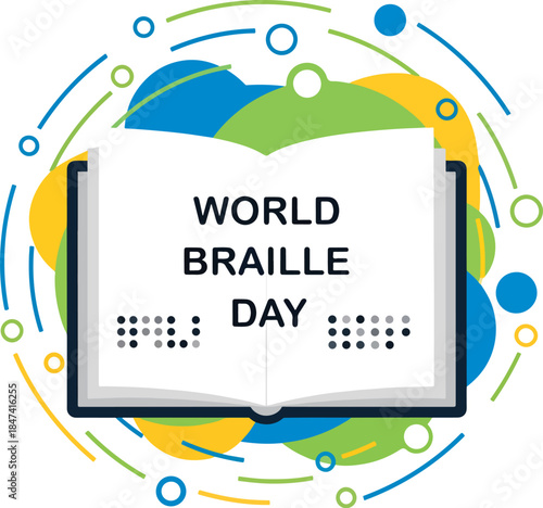 World Braille Day awareness campaign with open book and colorful background
